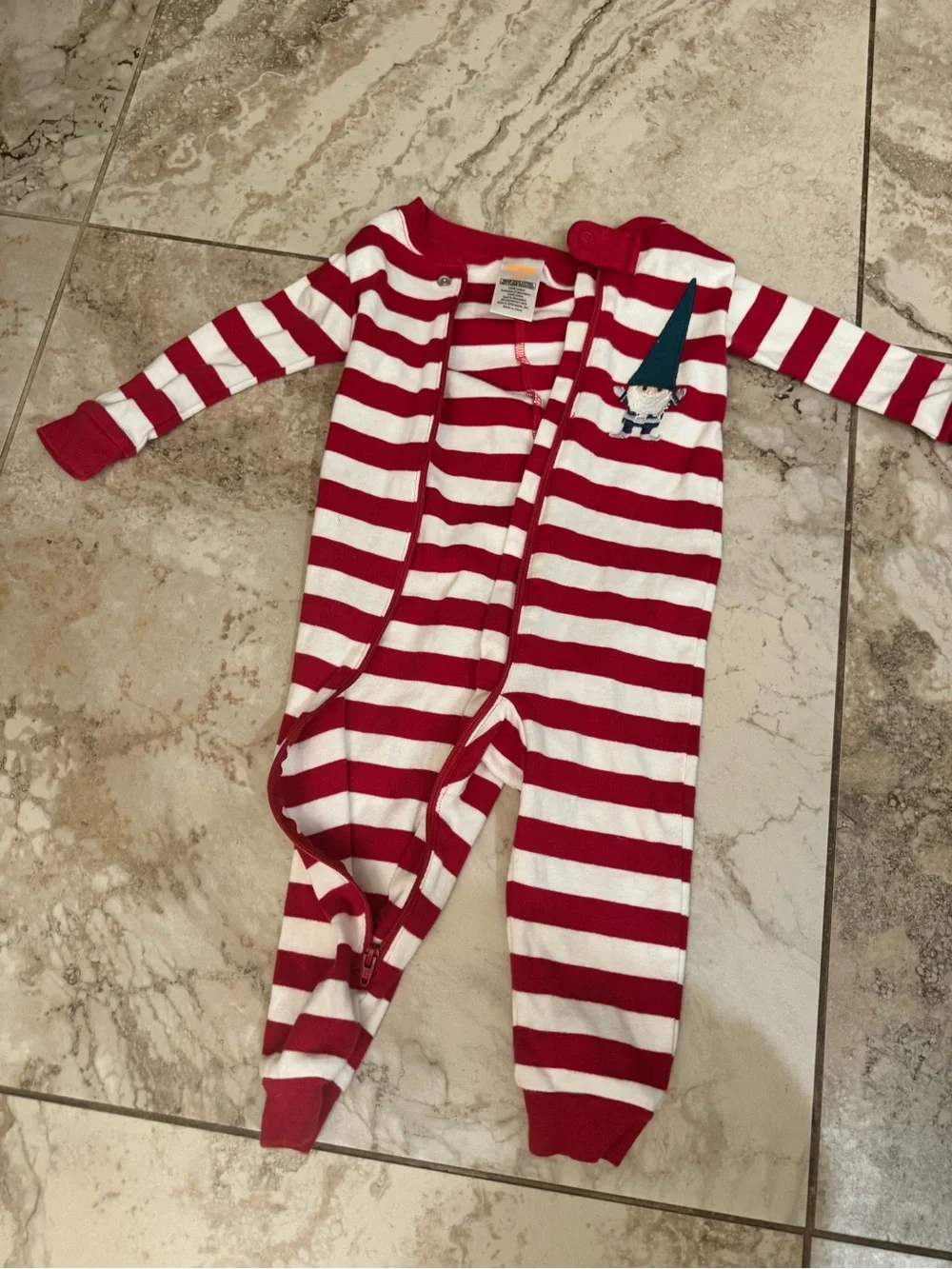 Gymboree Red and White Striped Footed One-Piece with Holiday Pajamas